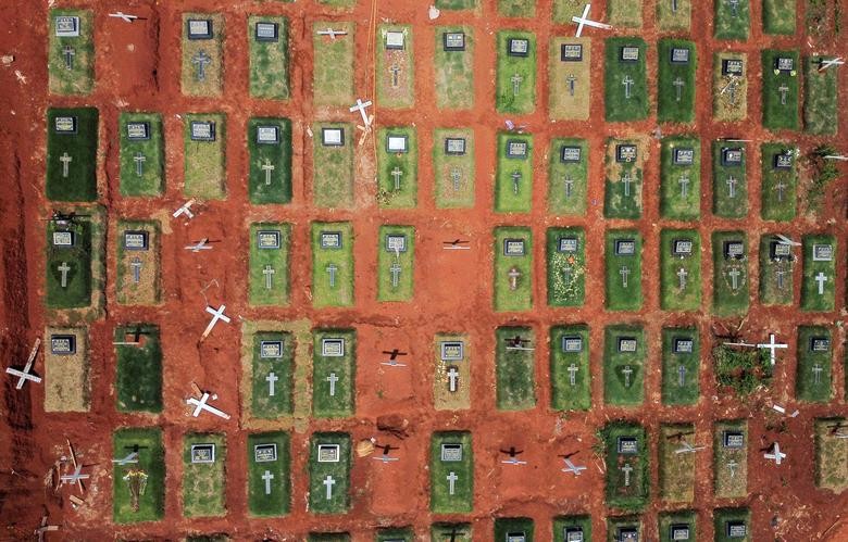 An aerial view shows the burial area provided by the government for victims of the coronavirus, at Pondok Ranggon cemetery complex, in Jakarta, Indonesia, November 25. REUTERS/Willy Kurniawan